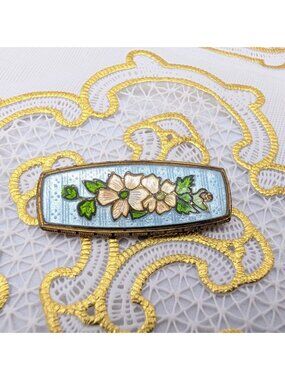 Antique Pin Guilloche Enamel Bar Floral C clasp Victorian/Edwardian cottagecore